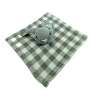 Lila & Jack Bunny Rabbit Lovey Blanket Rattle  Plush Gray Green Squares